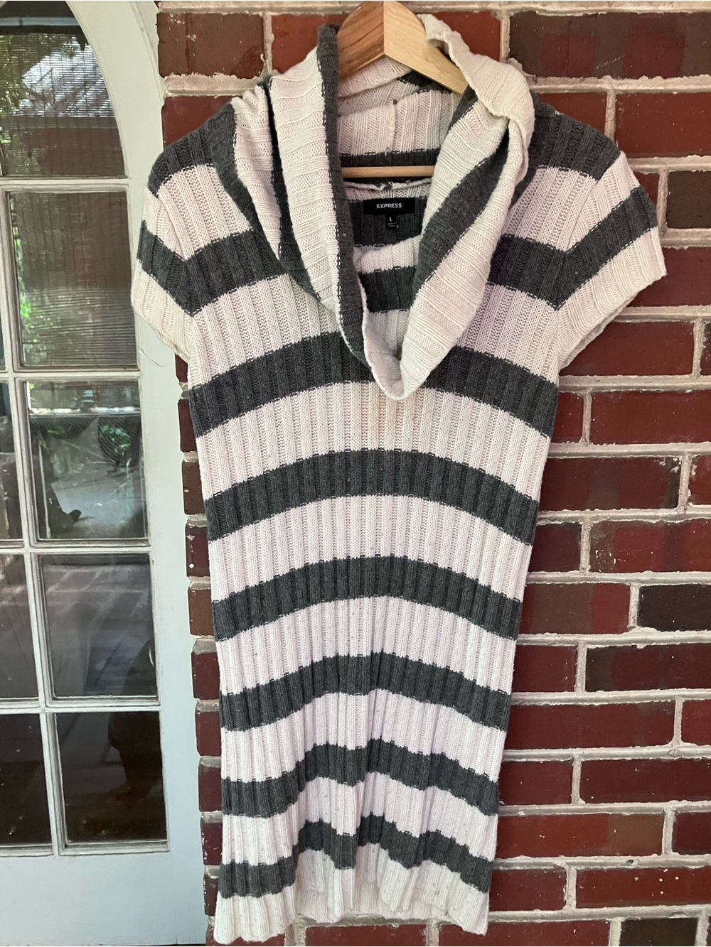 Express Striped Cowl neck Short-Sleeve Sweater Dress